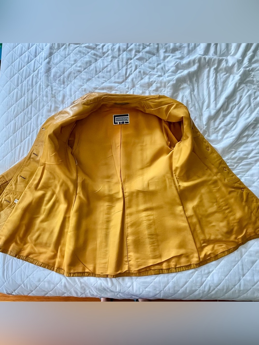 Vintage Mustard Yellow Leather Belted Trench Coat - Picture 4 of 9